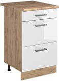 Vicco Keukenonderkast R-Line, Wit Hoogglans/Goudkleurig Eiken, 50 cm