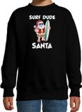 Bellatio Decorations Surf dude Santa fun Kerst sweater / Kerst trui zwart voor kinderen - Kerstkleding / Christmas outfit 122/128