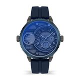 Police Ray PEWJQ2195240 Multifunctioneel herenhorloge met bronzen grijze wijzerplaat en donkerblauwe siliconen armband, 51 mm roestvrijstalen kast