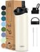 VANN® Bouteille à boire en acier inoxydable à 3 parois 650 ML avec paille pour adultes – Avec 5 accessoires – Thermos – 24h froid/12h chaud – Ivoire – VANN Ultimate Bottle®
