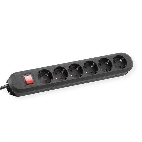 Bachmann SMART stekkerdoos 6x geaard contact, met schakelaar, zwart, 5 m
