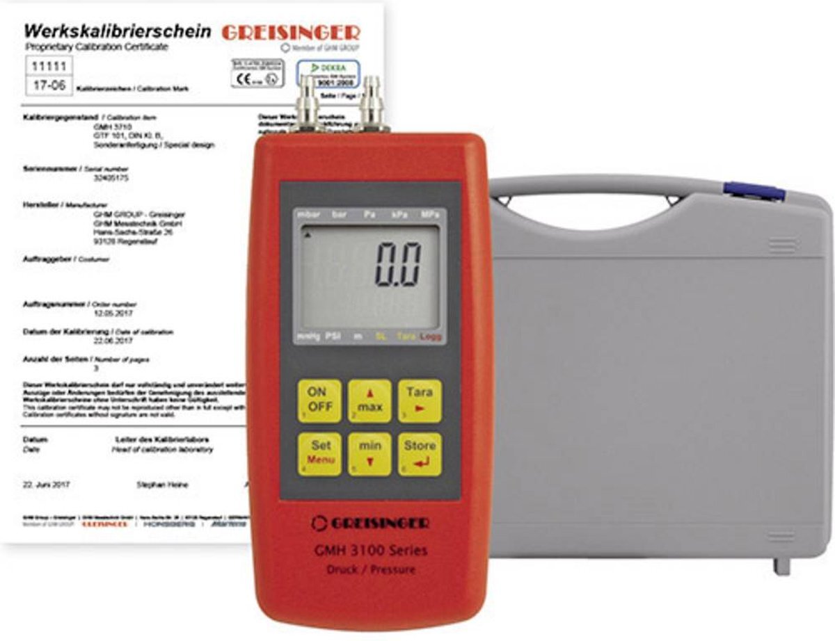 GREISINGER GMH3161-12-WPD5 Gasdrukmeter Kalibratie (ISO) Luchtdruk, Niet-agressieve gassen, Corrosieve gassen 0 - 1.3 b