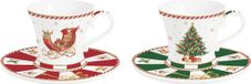 Set de deux tasses à expresso et soucoupes assorties, thème : Conte de Noël