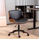 Chaise de bureau pivotante vintage sans accoudoirs, revêtement en cuir PU, cadre en bois courbé, hauteur réglable, noir et marron