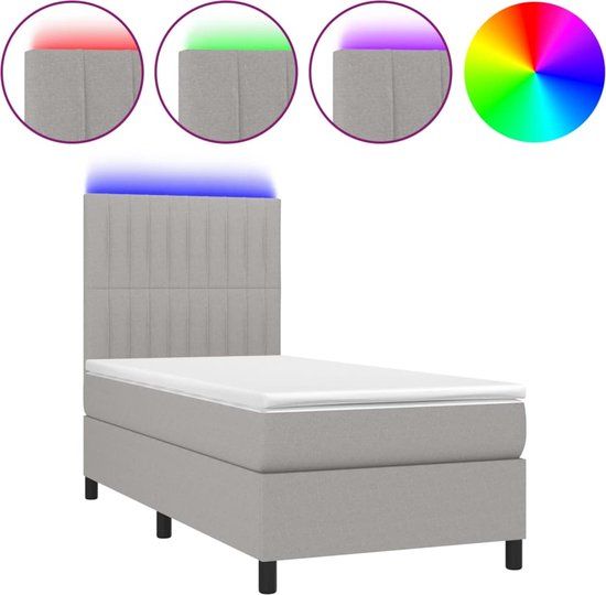 vidaXL Boxspring met matras en LED stof lichtgrijs 80x200 cm