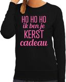Bellatio Decorations Foute kersttrui/sweater voor dames - HoHoHo kerst cadeau - zwart - glitter roze XXL