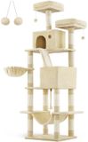 Merkloos / Sans marque EUZIEL International GmbH Grote Beige Krabpaal - Kattenappartement - Kattentoren met meerdere niveaus - Spaanplaat, Pluche, Sisal - 60 cm x 50 cm x 206 cm
