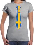 Bellatio Decorations Verkleed shirt voor dames - stropdas Zweden - grijs - supporter - themafeest XL