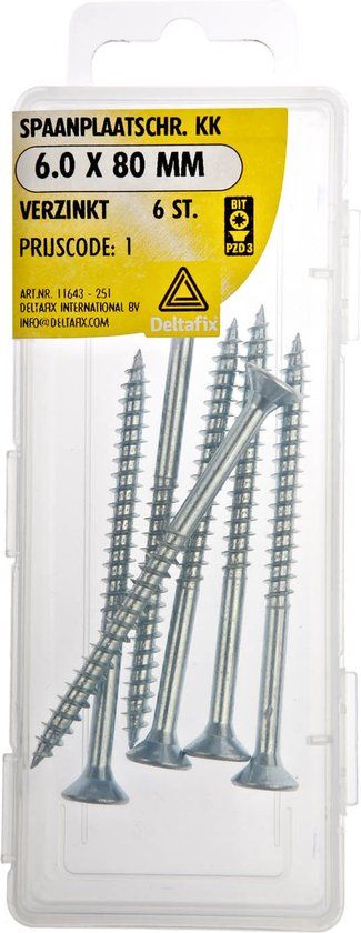 Deltafix Spaanplaatschroeven Platkop Pozidriv Verzinkt 6.0x80mm