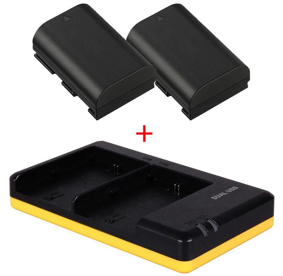 2 x camera accu LPE6 + dubbellader voor 2 accu's