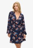 Superdry Mini-wikkeljurk met print - Dames - Jurken - Viscose - Gebloemd - Doris Floral Navy