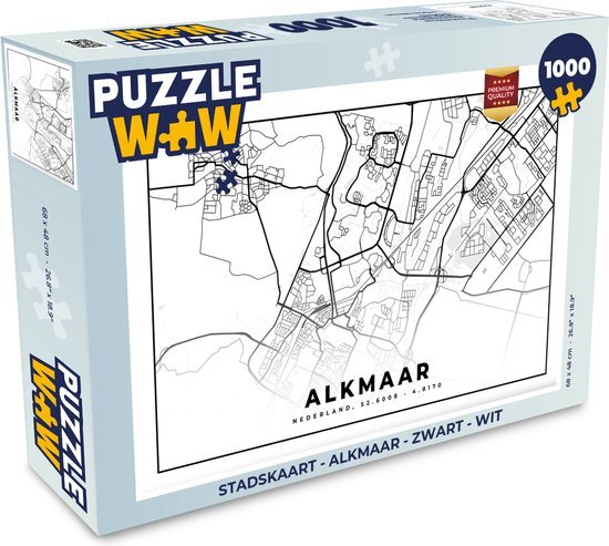 MuchoWow Puzzel Stadskaart - Alkmaar - Zwart - Wit - Legpuzzel - Puzzel 1000 stukjes volwassenen - Plattegrond