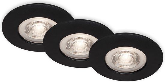 Briloner - Set van 3 LED inbouwspots - Zwart - Ø9cm - IP44 - Dimbaar