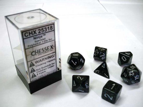 Chessex Speckled Ninja Dice Set - 7 Polyhedral Dice - Black & Grey