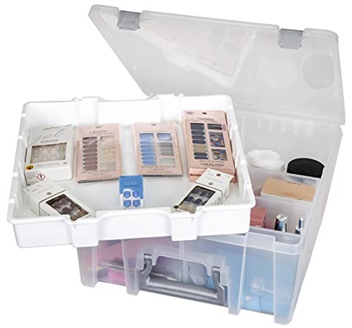 ArtBin AB Designs 6899ABD Super Satchel Dubbel Diep met Lift-Out Tray en Verwijderbare Verdelers, Stapelbare Huisopslag Organisatie Container, Helder met Sliver Sluitingen en Handvat