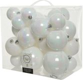 Decoris Kerstballen - 26x st - parelmoer wit - 6-8-10 cm - kunststof