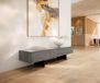 Meuble TV Cuor 150 cm Céramique Béton gris 1 Clapet 1 Tiroir Pied optique flottant Métal Noir