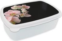 MuchoWow Broodtrommel - Wit - Orchidee Roze Bloemen - 18x12x6 cm - Lunchbox - BPA-vrij - Luchtdicht