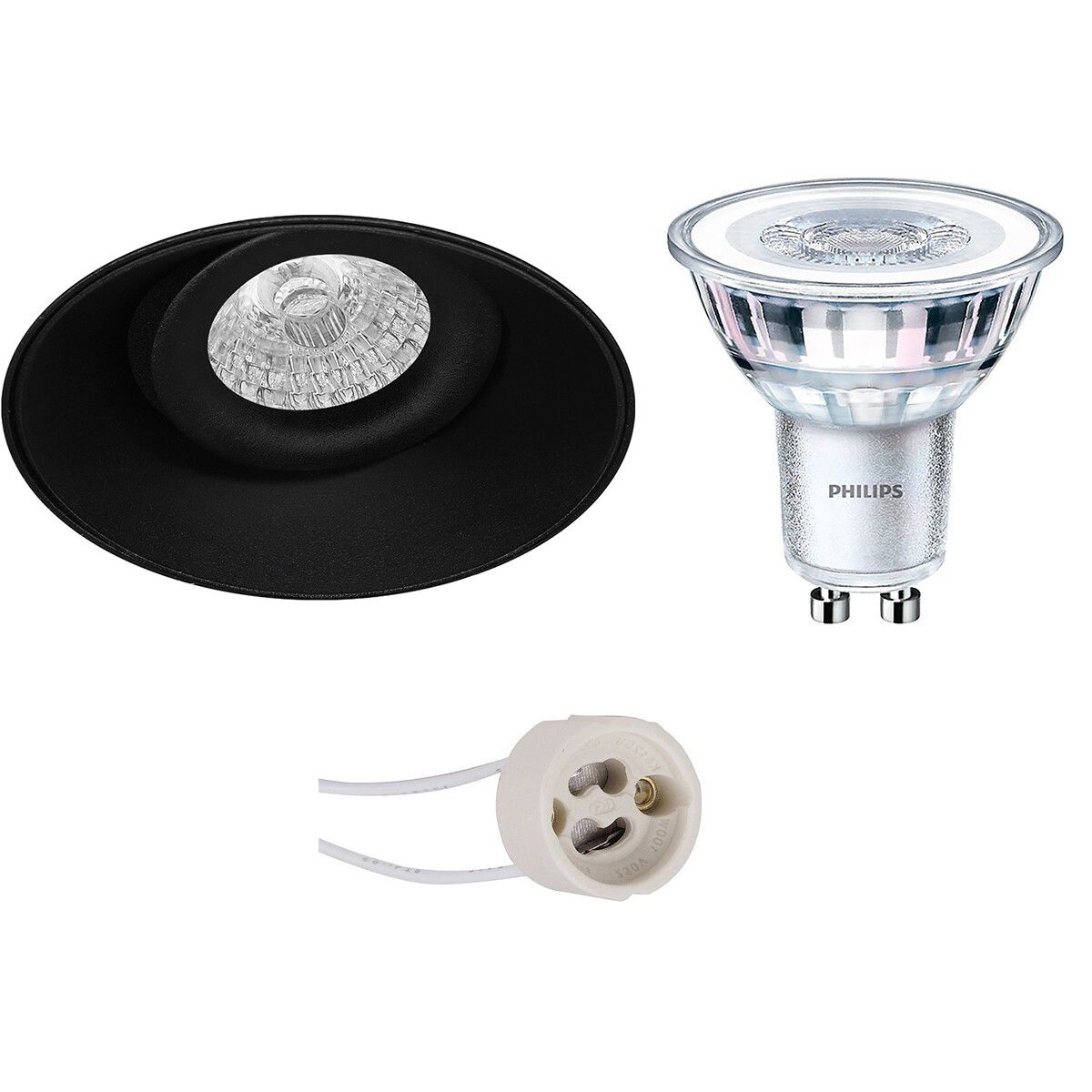 BES LED LED Spot Set - Pragmi Nivas Pro - GU10 - Inbouw Rond - Mat Zwart - Trimless - Kantelbaar - Ø150mm - Philips CorePro 827 36D - 4.6W - 2700K - 355lm
