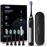 Brosse à dents électrique ultrasonique pour adultes - Rechargeable - 5 brossettes - 4 modes - Poils souples - Minuterie intelligente - Noir