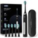 Brosse à dents électrique ultrasonique pour adultes - Rechargeable - 5 brossettes - 4 modes - Poils souples - Minuterie intelligente - Noir