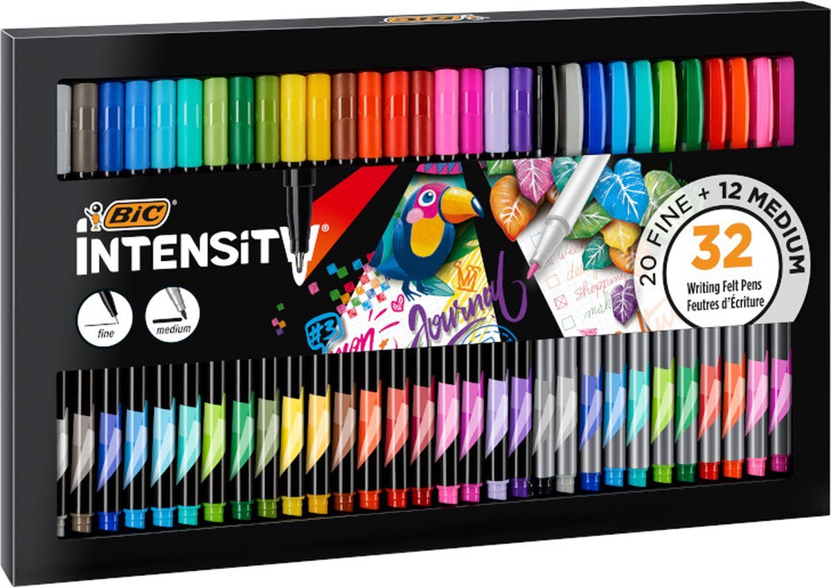 BIC Intensity fineliners set - Diverse kleuren - 32 stuks - Fijn (0.4mm) en Medium (0.7mm) punt