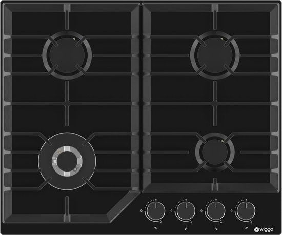 Wiggo WH-G634RL(B) - Inbouw gaskookplaat - 4 kookzones - 60cm - Zwart