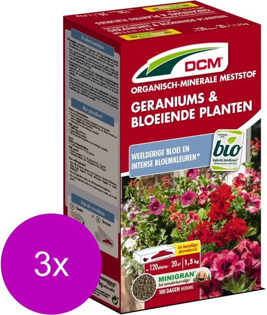 DCM Meststof Geranium Surfinia & Bloeiende Plant - Siertuinmeststoffen - 3 x 1.5 kg