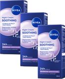 NIVEA Crème de nuit apaisante pour femmes - Peau sensible - Sans parfum et à pH neutre - Avec extrait de réglisse et huile de pépins de raisin - 3 x 50 ml