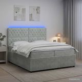 vidaXL LED Boxspringbed met Matras Lichtgrijs 200 x 200 cm Fluweel
