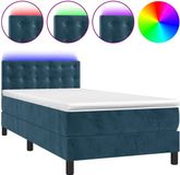 vidaXL Boxspringbed met matras en LED-verlichting, donkerblauw, 90x190 cm, fluweel