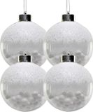 Merkloos / Sans marque Peha 4x Witte kunststof kerstballen met sneeuwballetjes 8 cm