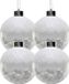 Merkloos / Sans marque Peha 4x Witte kunststof kerstballen met sneeuwballetjes 8 cm