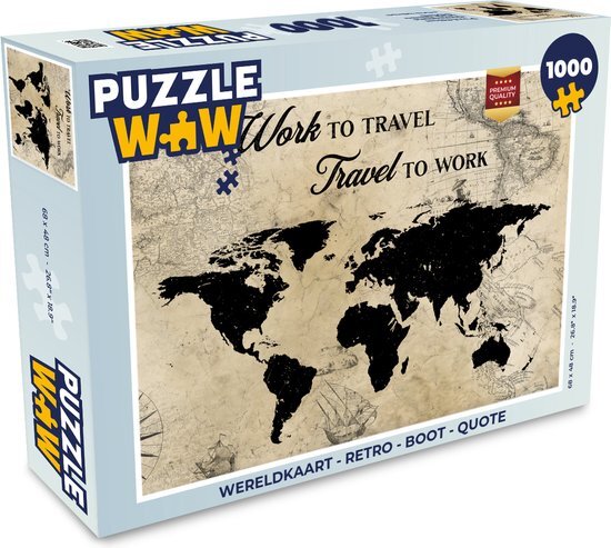 MuchoWow Puzzel Wereldkaart - Retro - Boot - Quote - Legpuzzel - Puzzel 1000 stukjes volwassenen