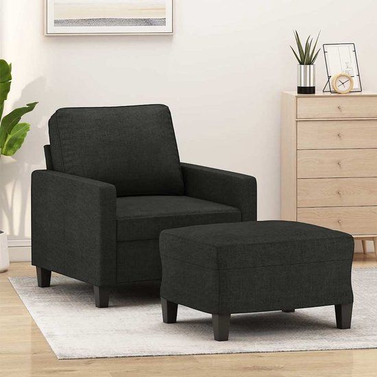 vidaXL Fauteuil met voetenbank 60 cm stof zwart