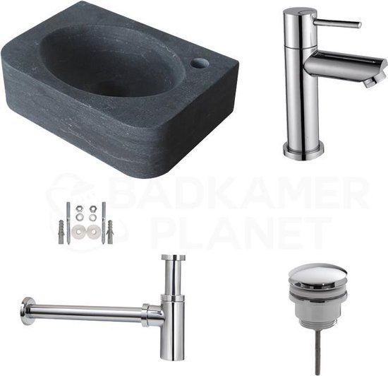 Sani Royal Natuursteen Fonteinset Foggia - 35x24x10 cm - Incl. Kraan, Afvoer & Sifon