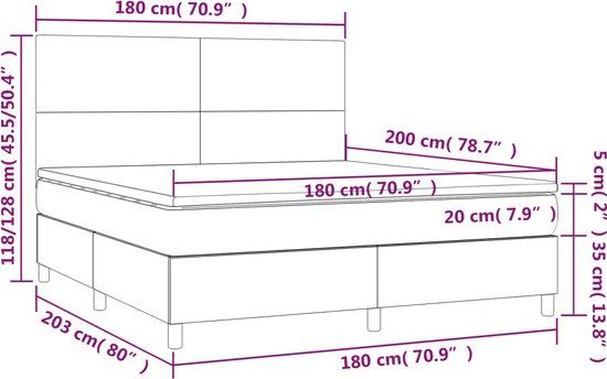 vidaXL Boxspring met matras fluweel lichtgrijs 180x200 cm