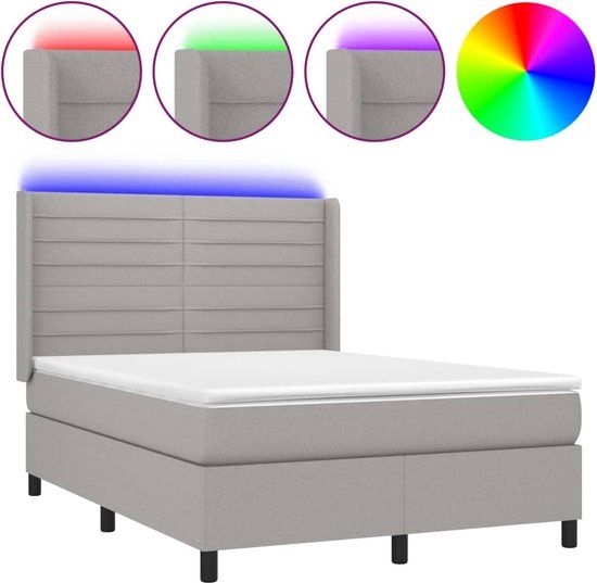 vidaXL Boxspring met matras en LED stof lichtgrijs 140x190 cm