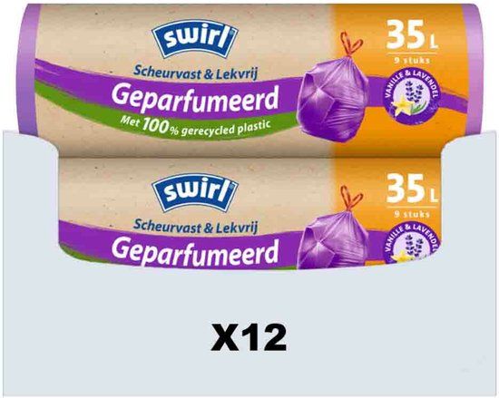 Swirl Aanbieding: 12x Swirl vuilniszakken trekband vanille & lavendel 35 liter (9 stuks)