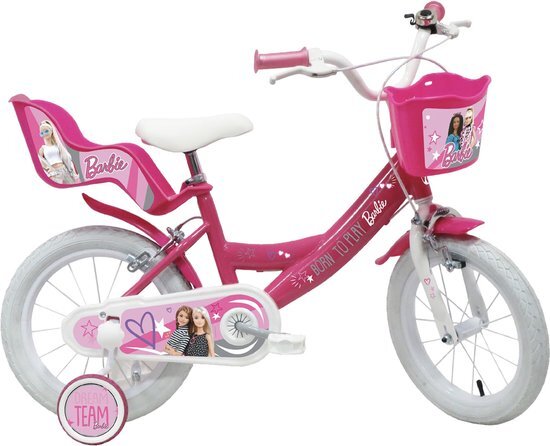 Mattel 22235, meisjesfiets, roze-wit, 14 inch