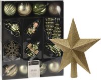 Décoration de Noël Boules de Noël et ornements - incl. étoile sommet - vert/or - plastique