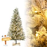 LILIIN Kunstkerstboom, 180 cm, PE-PVC-mengsel, Realistische Takken, Snelle Opbouw, Vlamvertragend, Houten Voet, Inclusief Verlichting