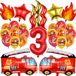 Décoration pompier anniversaire enfant 3 ans garçons - Ballons camion de pompiers