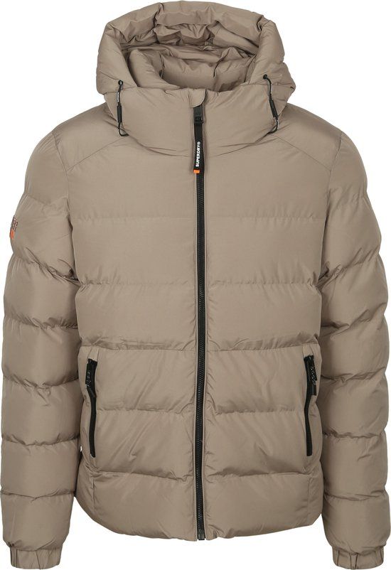 Superdry Hooded Pufferjas Greige Heren Maat XL