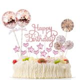 Taartdecoratie BillyBath 17 stuks Happy Birthday decoratie taart roségoud goud decoratie cake topper ballon sterren topper met bal decoratie voor verjaardagsfeest meisjes