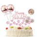 Taartdecoratie BillyBath 17 stuks Happy Birthday decoratie taart roségoud goud decoratie cake topper ballon sterren topper met bal decoratie voor verjaardagsfeest meisjes