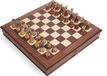 Jeu d'échecs : pièces d'échecs en laiton/hêtre, modèle Staunton + échiquier en noyer/érable, dimension 43