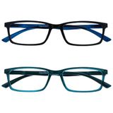 OPULIZE See 2 Stuks Blauw Licht Blokkeert Leesbril Zwart Turkoois Computer Gamen Ontspiegeld Unisex BB9-1Q +1,50