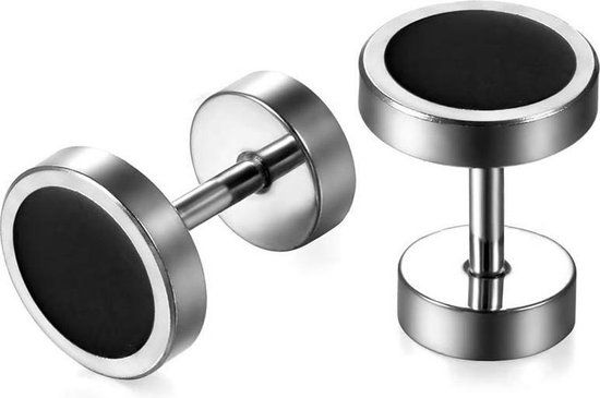 Mendes heren oorbellen edelstaal Barbell Zilverkleurig Black