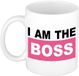 Bellatio Decorations I am the boss koffiemok / beker - roze - 300 ml - keramiek - dames - wie is de baas